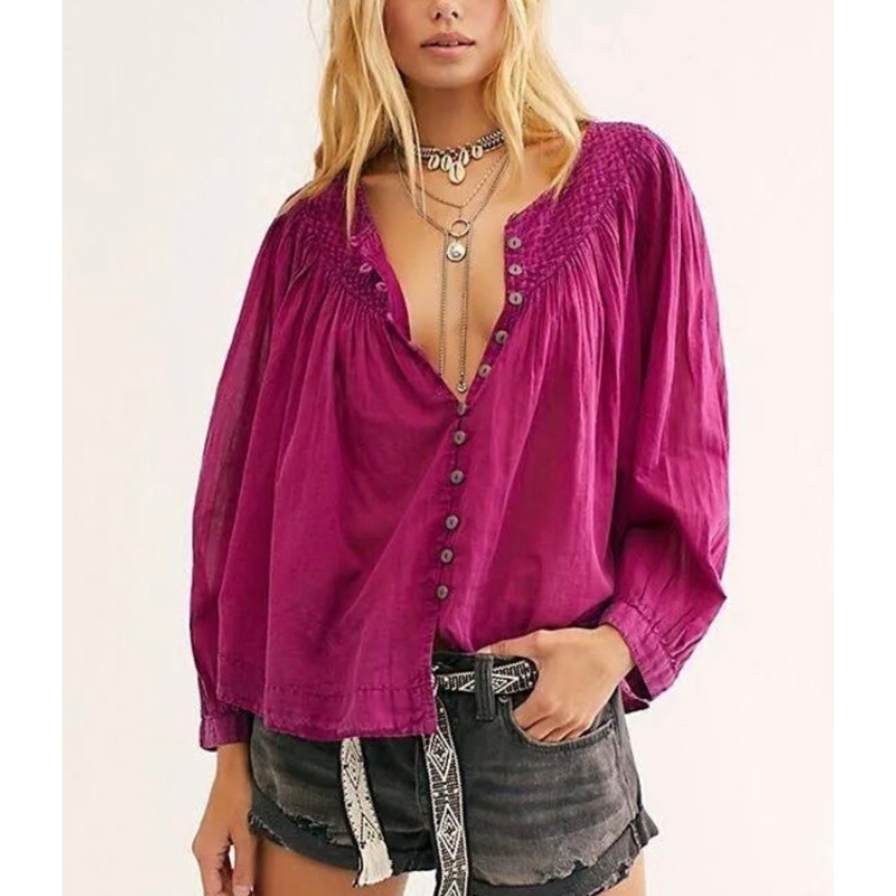 Free People We The Free Cool Meadow Blouse Pink Size Small